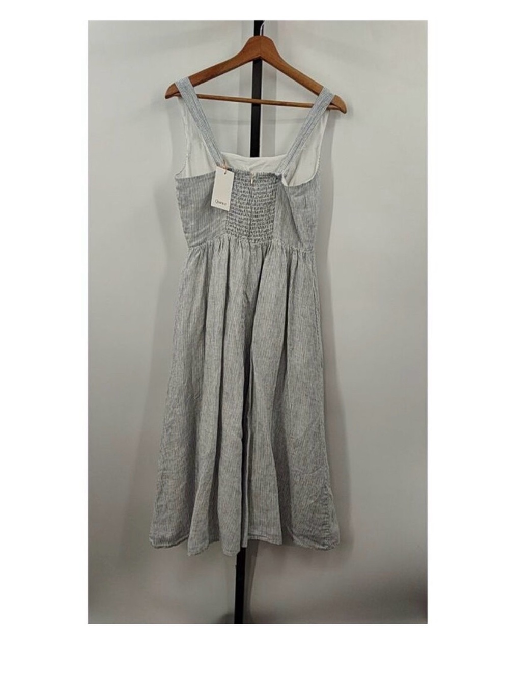 Quince Womens 100% European Linen Fit & Flare Midi Dress Blue Pinstripe S nwt - Picture 3 of 3